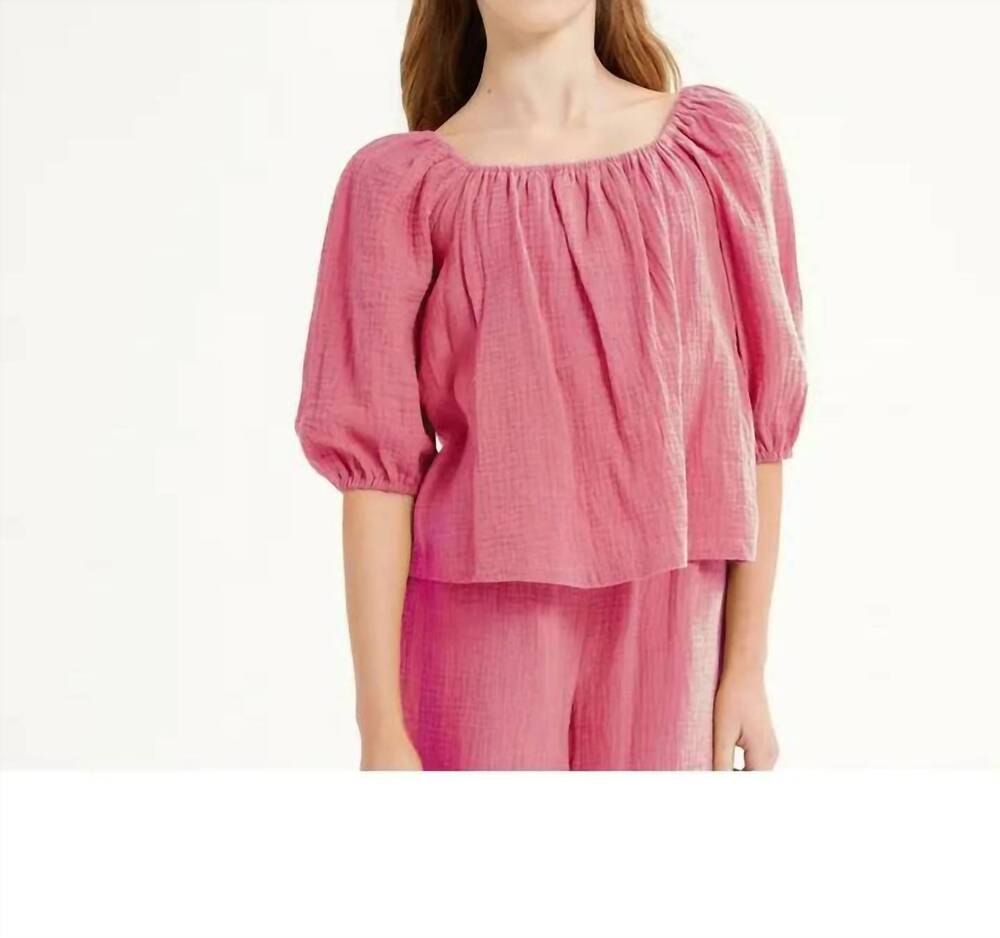 NEW GOOD GIRL girls balloon sleeve linen top in pink
